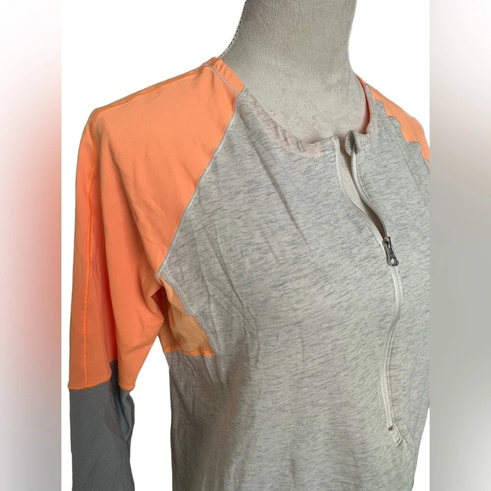 Lululemon orange gray 3/4 sleeves zipper up athletic top